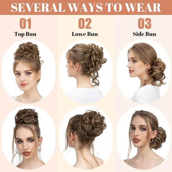 2PCS Messy Bun Hair Pieces Synthetic Wavy Curly Updo for Women Ash Grey - Picture 6 of 6